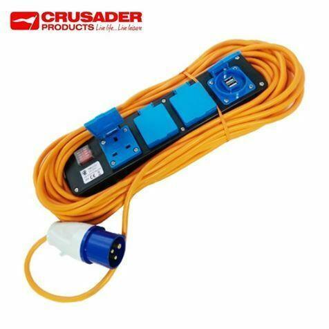 Mobile Mains Electric Power Supply With 2X Usb Ports - 15M Lead Crusader - UK Camping And Leisure