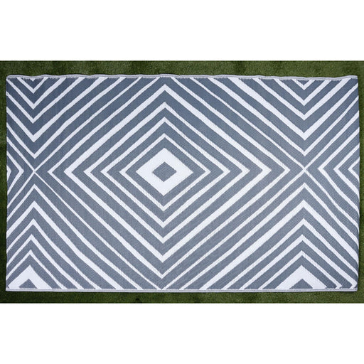 Outdoor Garden Rug Portable Reversible Mat for Decking Patio Prisma Grey/White 150 X 250 cm Plastic Straw UK Camping And Leisure - UK Camping And Leisure