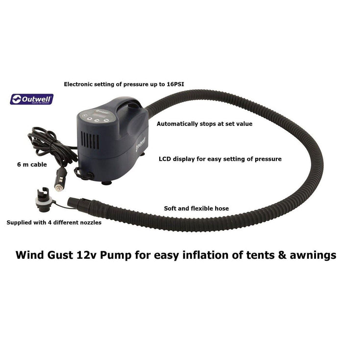 Outwell Wind Gust Tent Pump 12V, electrical pump to inflate tents / awnings UK Camping And Leisure