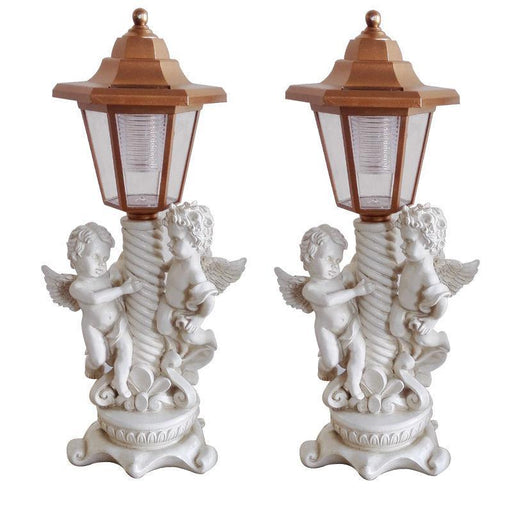 Pair Of Solar Cherub Angel Garden Lamp Post Lights Led Lighting Wall Patio Nom Streetwize - UK Camping And Leisure