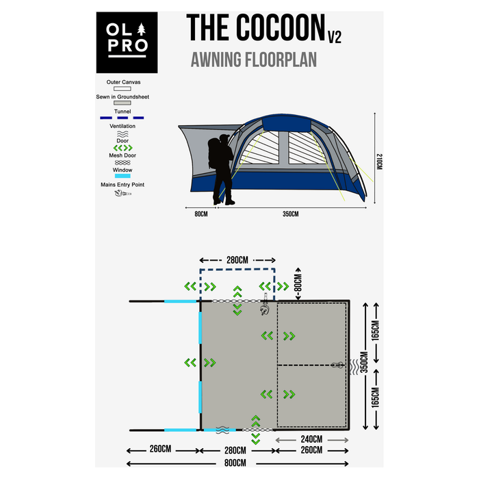 Olpro Cocoon v2 Campervan awning (Fibreglass Poles) Olpro - UK Camping And Leisure