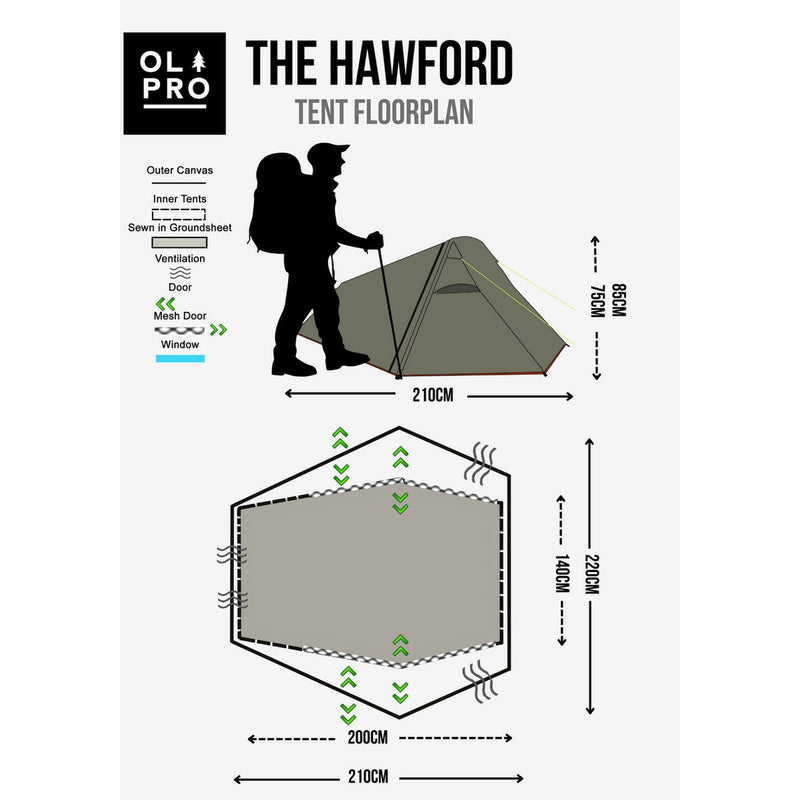 Olpro Hawford Lightweight Poled 2 Person Tent Olpro - UK Camping And Leisure