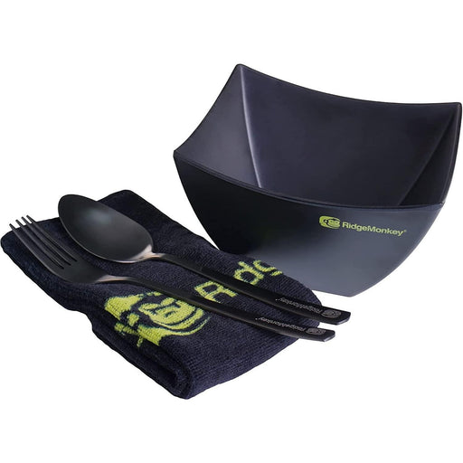 RidgeMonkey Square Deluxe Bowl & Cutlery Set SQ DLX UK Camping And Leisure