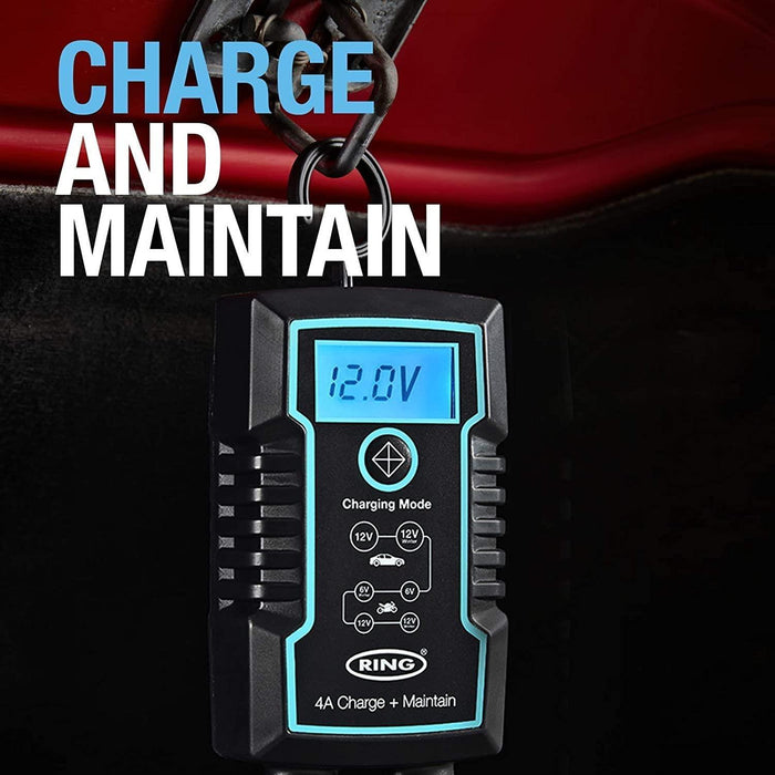 RSC804 Ring 4A Smart Battery Charger and Battery Maintainer LCD Display 6/12v UK Camping And Leisure