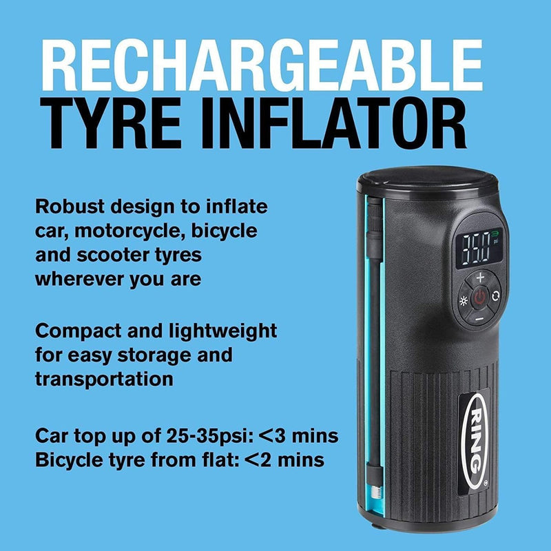 RTC2000 Ring Handheld Digital Tyre Inflator Air Compressor USB LED Cordless Ring Automotive - UK Camping And Leisure