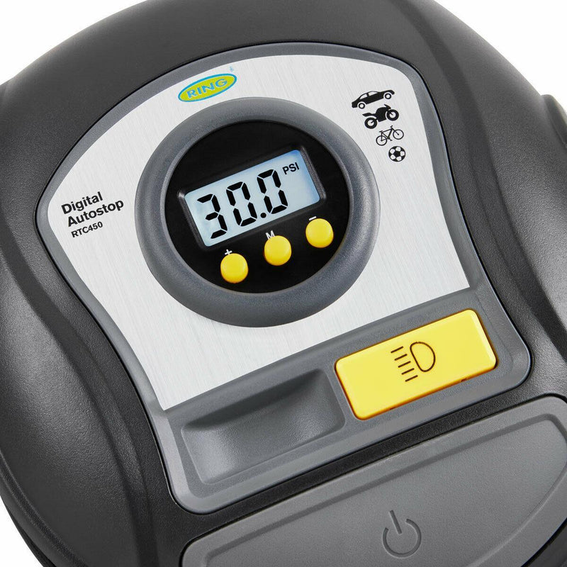 RTC450 Ring Digital Tyre Inflator Air Compressor Wheel Car Pump 12v Auto Stop Ring Automotive - UK Camping And Leisure