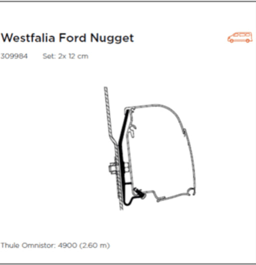 Thule Adapter T Omnistor 4200 Awning Westfalia Nugget for High Roof (set: 2x 12cm) Thule - UK Camping And Leisure