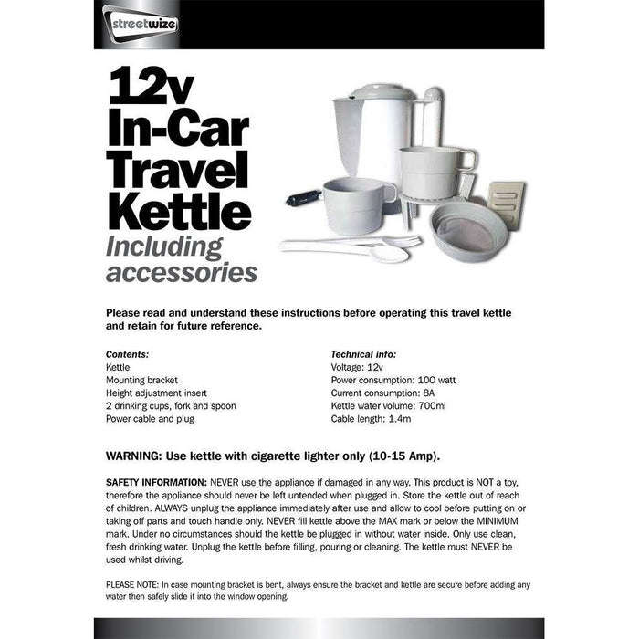 Streetwize 12v Travel Kettle UK Camping And Leisure