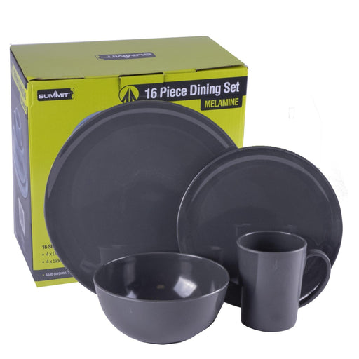 Summit 16 Piece Dining Set Grey Melamine Bowl Mug Plate Camping Picnic Travel Summit - UK Camping And Leisure