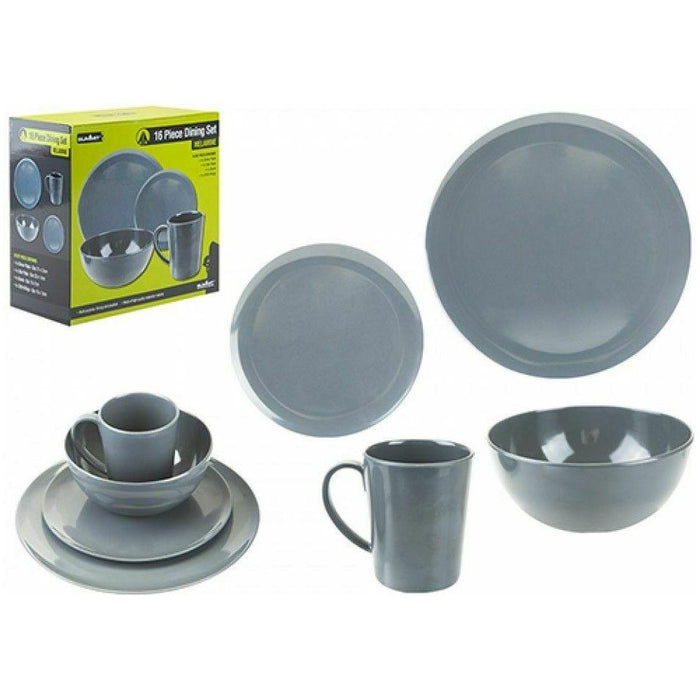 Summit 16 Piece Dining Set Grey Melamine Bowl Mug Plate Camping Picnic Travel UK Camping And Leisure