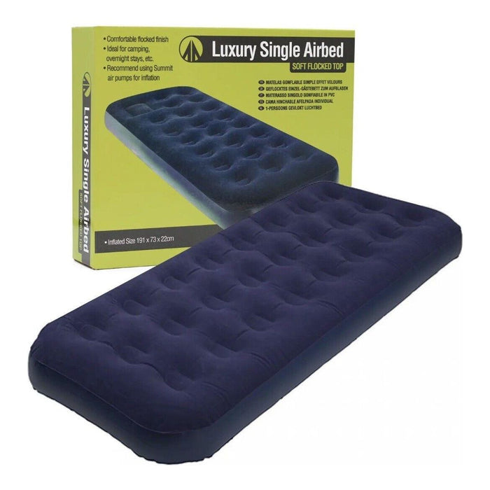 Summit Blue Flocked Single Inflatable Air Bed Outdoor Camping Mattress Summit - UK Camping And Leisure