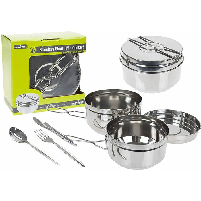 Summit Tiffin Cooking Portable 6 Piece Camping Caravan Festival Pots Pan Cutlery UK Camping And Leisure