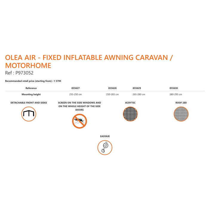 Sunroad Fixed inflatable awning Compact Inflatable OLEA AIR for Motorhome / Caravans Soplair - UK Camping And Leisure