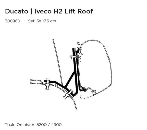 Thule Awning Adapter – Ducato H2 Lift Roof / Iveco (set: 3x 175cm) Omnistor 5200 / 4900 Awnings Thule - UK Camping And Leisure