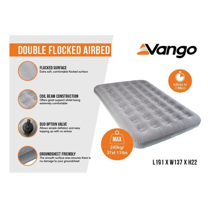 Vango Double Flocked Inflatable Airbed - Nocturne Grey Camping - UK Camping And Leisure