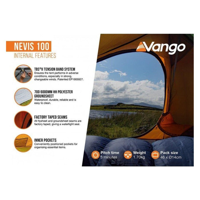 Vango Nevis 100 Tent - 1 Man Lightweight Tent Vango - UK Camping And Leisure