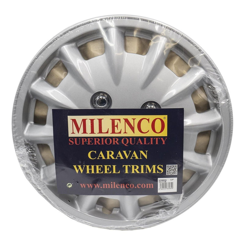 Milenco Silver Wheel Trims Hub Caps 337S 13" Bailey Type Caravan Pair Motorhome Milenco - UK Camping And Leisure