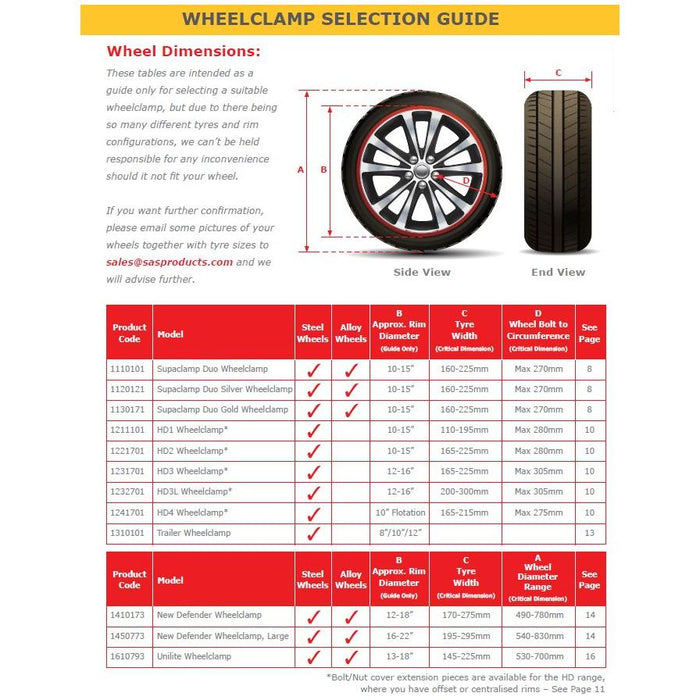 SAS HD3L Wheel Clamp, 12" to 16″ Rims, Trailer, Caravan SAS - UK Camping And Leisure