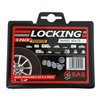 SAS Security 4 Locking Wheel Bolts M12 X 1.5 Caravan Trailer Car