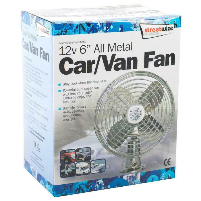 Streetwize 12V 6' All Metal Dual Speed Fan Car/Van High Speed Interior Fan SWCF3 - UK Camping And Leisure