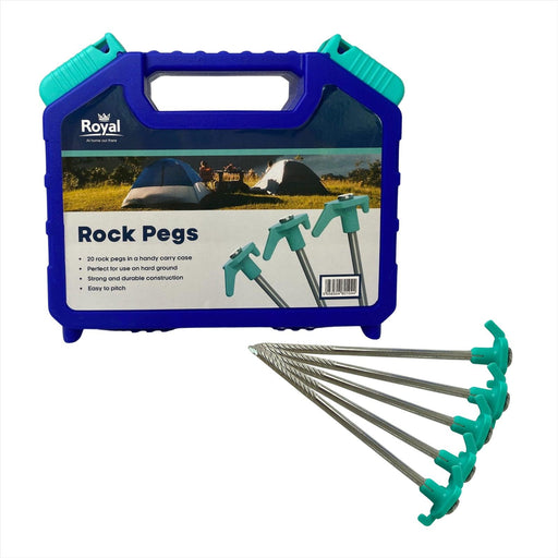 Tent Awning Rock Pegs x20 Carry Case Royal Leisure Hard Ground Pitching Camping - UK Camping And Leisure