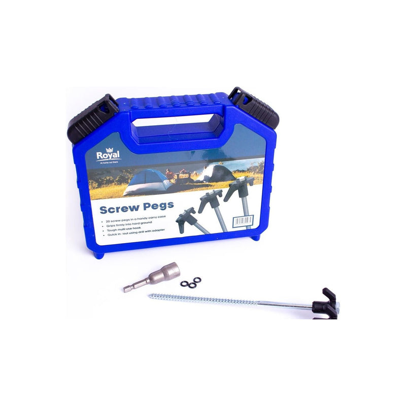 Tent Screw Thread Pegs Awning x20 Carry Case Royal Leisure Drill Adapter Camping Royal - UK Camping And Leisure
