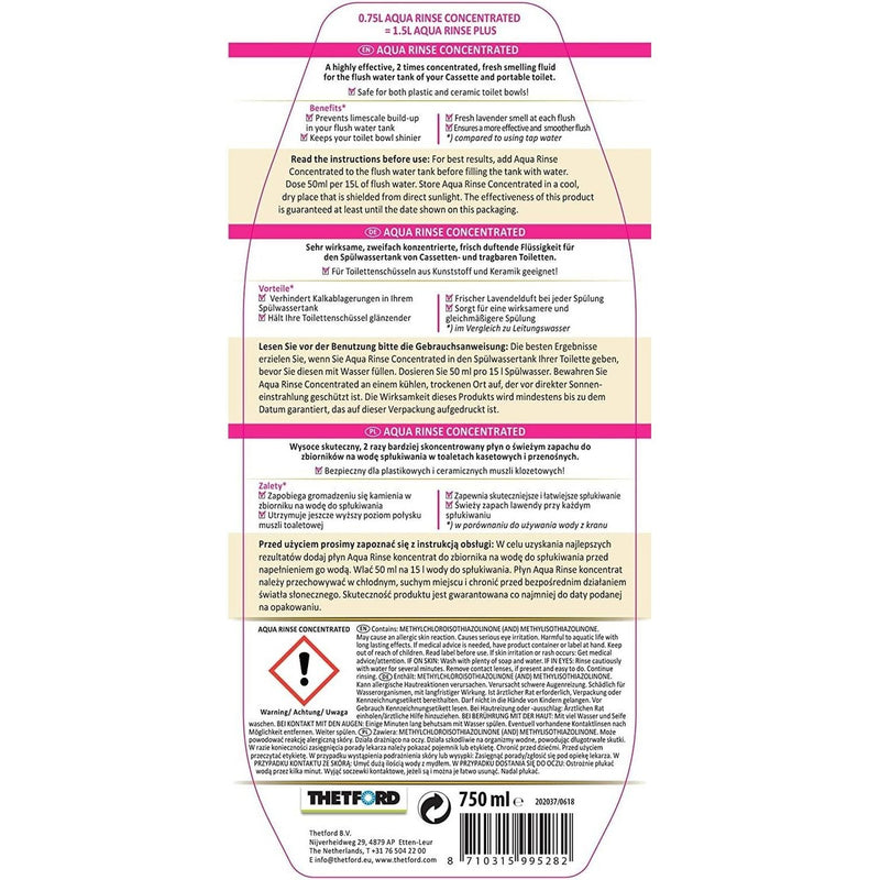 Thetford Aqua Rinse Plus Concentrate Pink Toilet Chemical Fluid for Caravan or Motorhome Thetford - UK Camping And Leisure