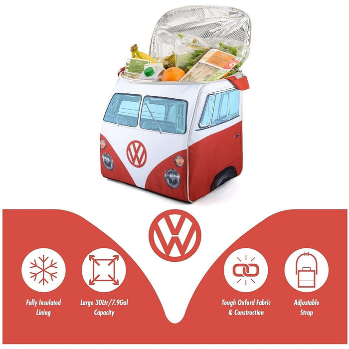 VW Volkswagen Campervan Red 30L Insulated Coolbag Ice Cool Bag Cooler - UK Camping And Leisure