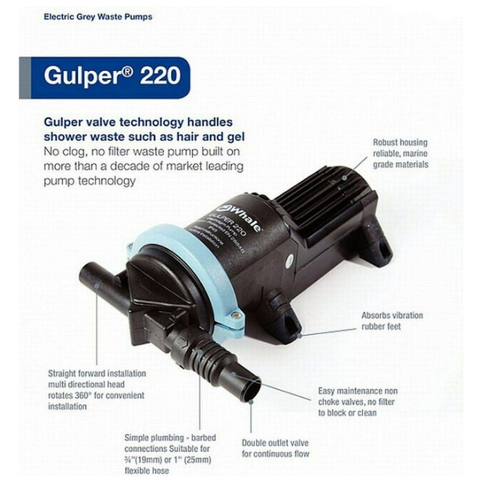 Whale Gulper 220 Shower And Waste Pump 12V BP1552 Whale - UK Camping And Leisure