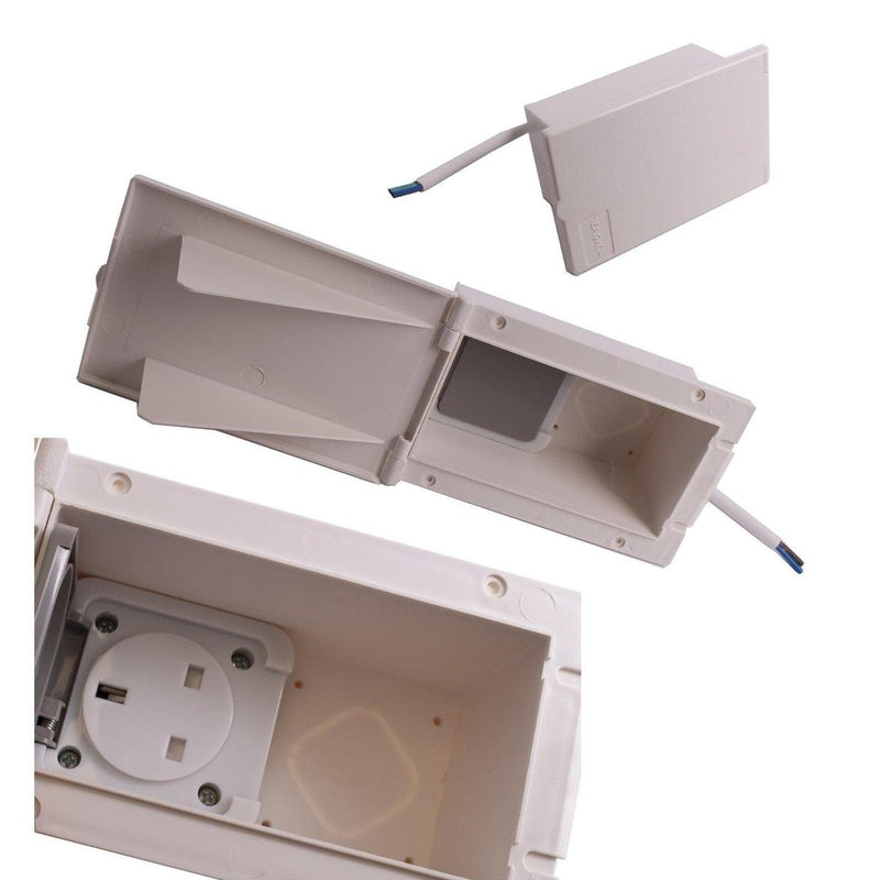 White External 13 amp Socket Outlet Box Caravan Motorhome campervan PO119w Powerpart - UK Camping And Leisure